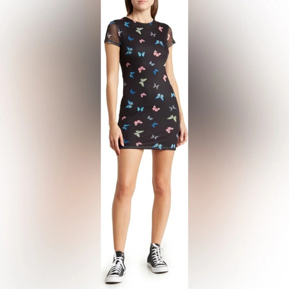 Elodie K Butterfly Mesh Fitted Minidress women’s XS colorful y2k dress - Picture 1 of 7